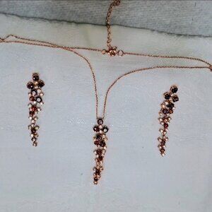NEW BRIOLLET PENDANT ON ROSE GOLD CHAIN WITH PAIR OF 2.5" BRIOLLET EARRINGS SET